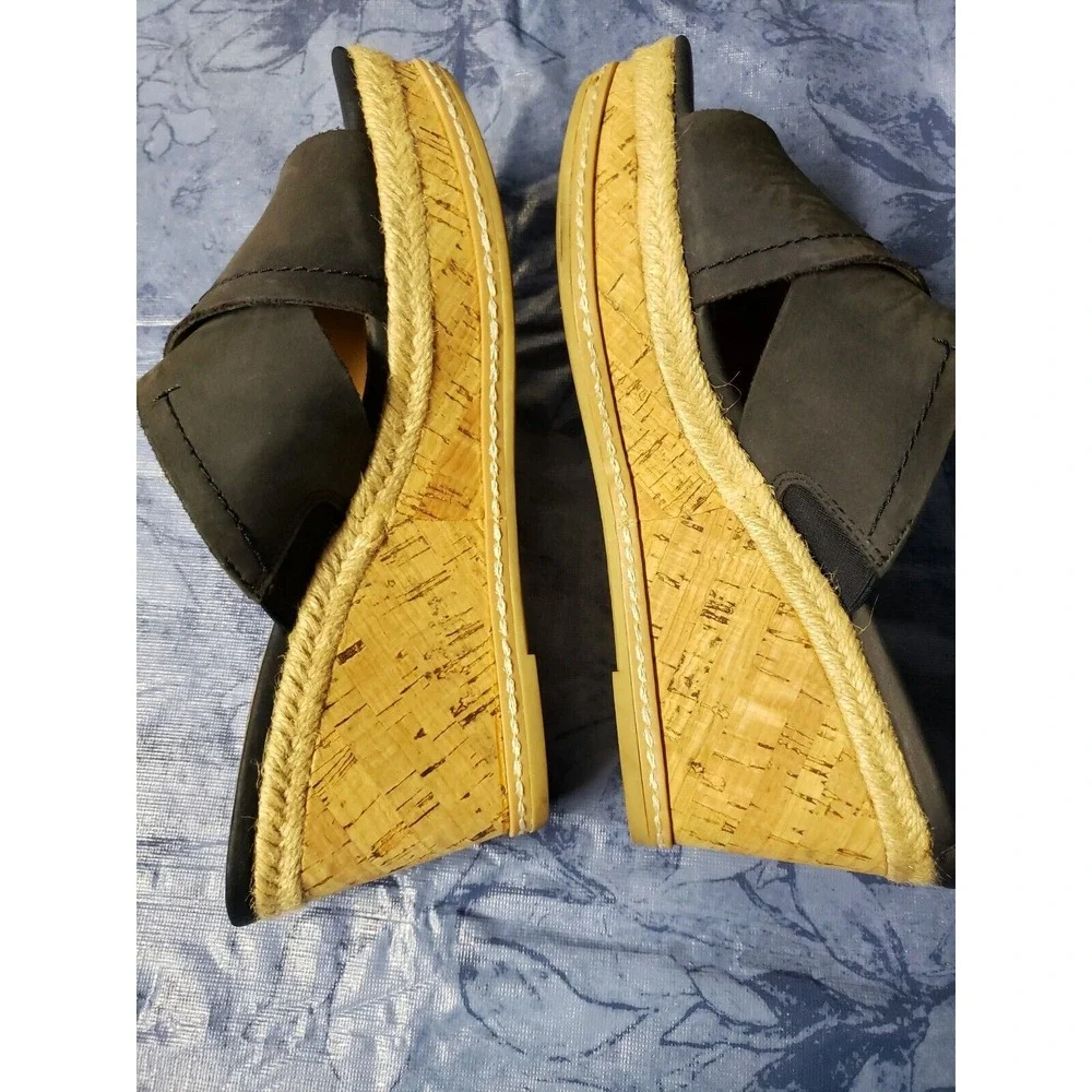 Franco Sarto Glamour Blue/Gray Suede leather Cork Platform‎ Wedge Sandals SZ 8